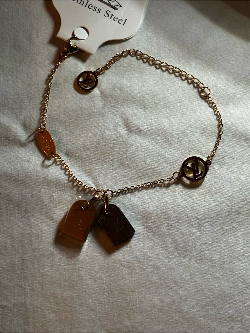 Gold-Tone bracelet with Double Tag Pendants